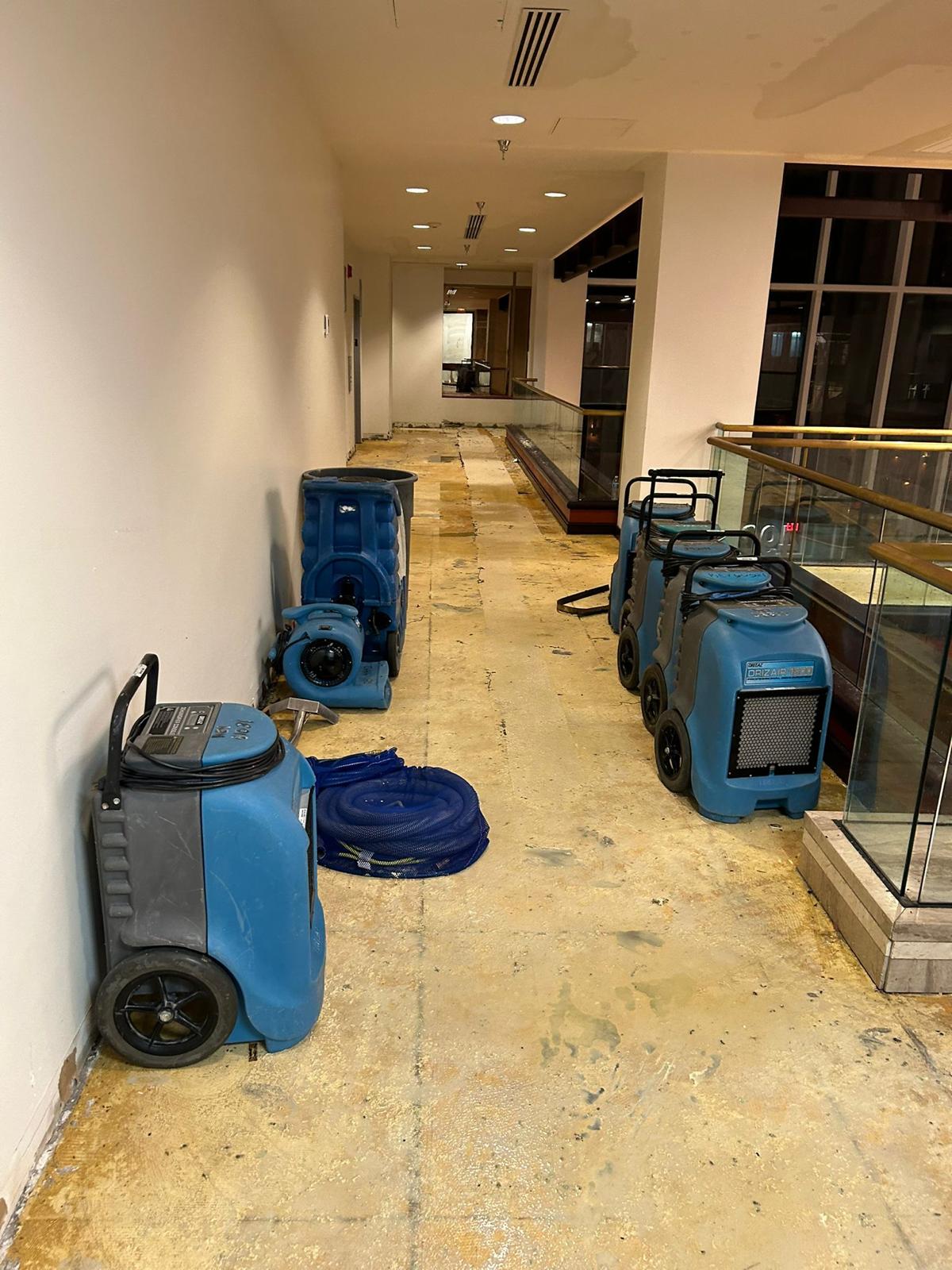 Industrial dehumidification equipment at a recovery site