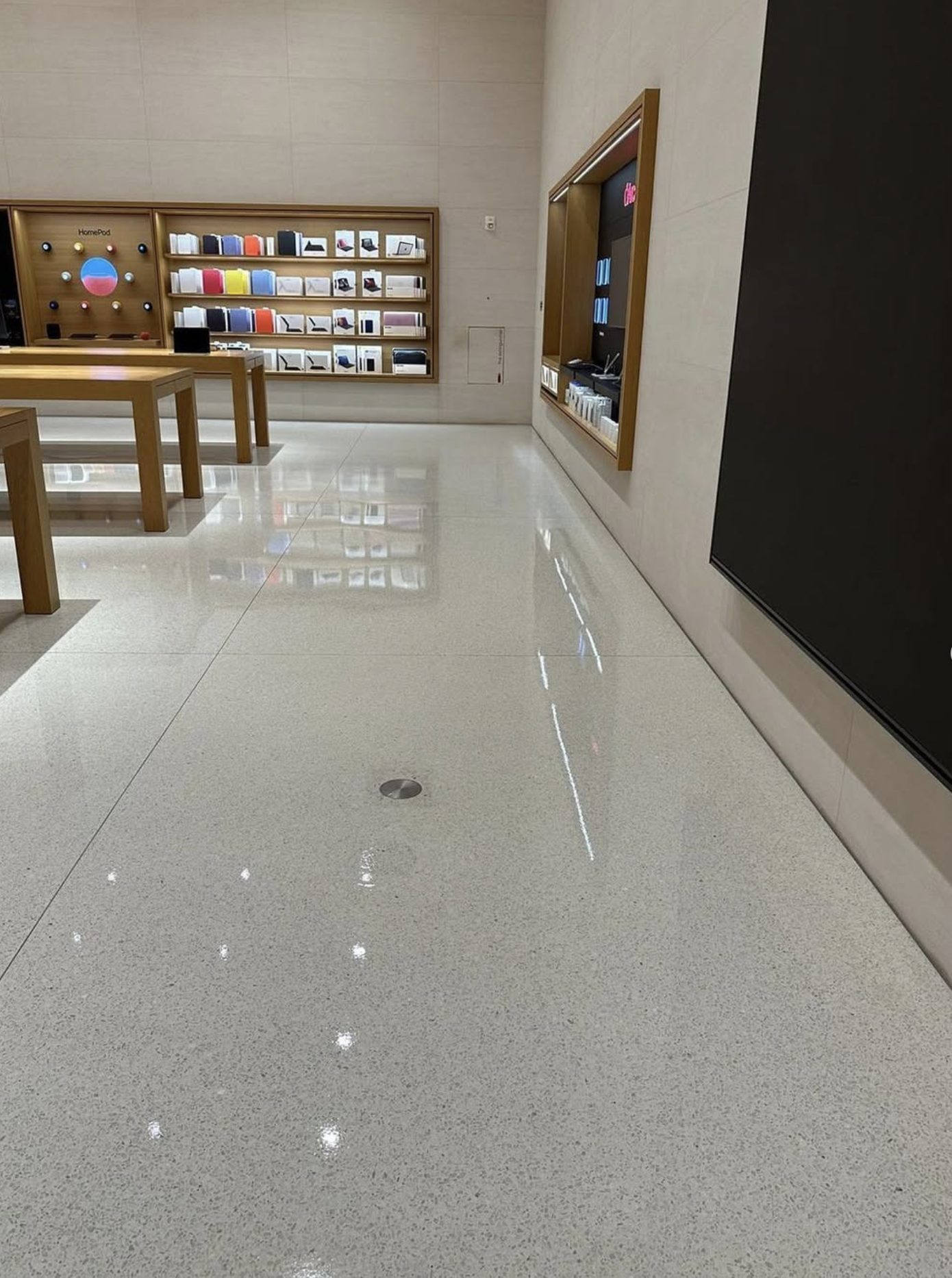 Apple store floor after first finish coat