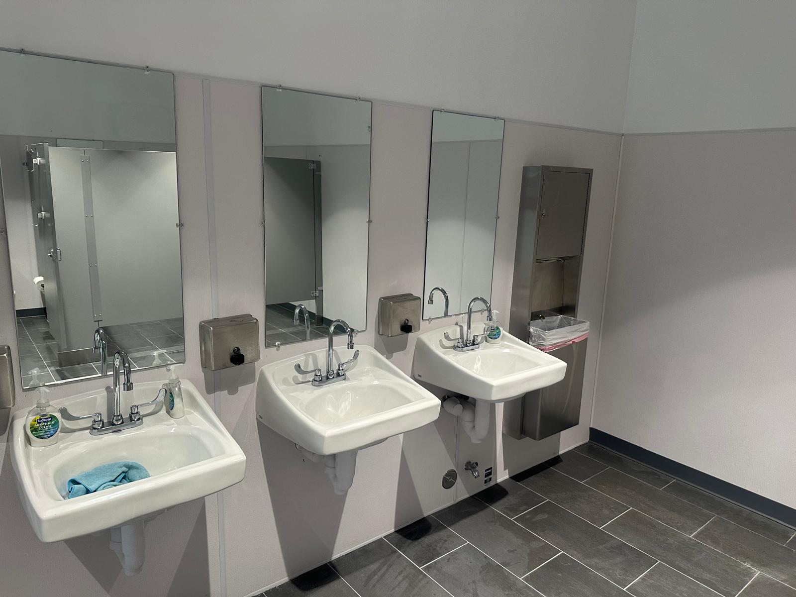 Spotless commercial restroom cleaned by the BlueSky janitorial team