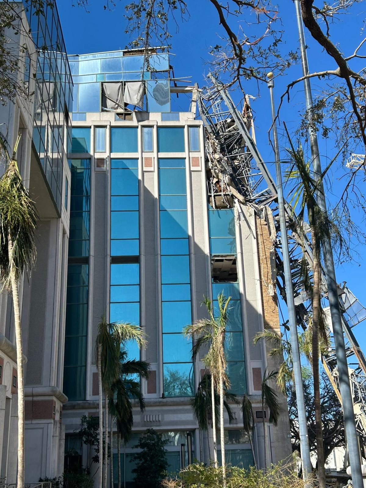 Exterior building damage documented during Hurricane Milton recovery