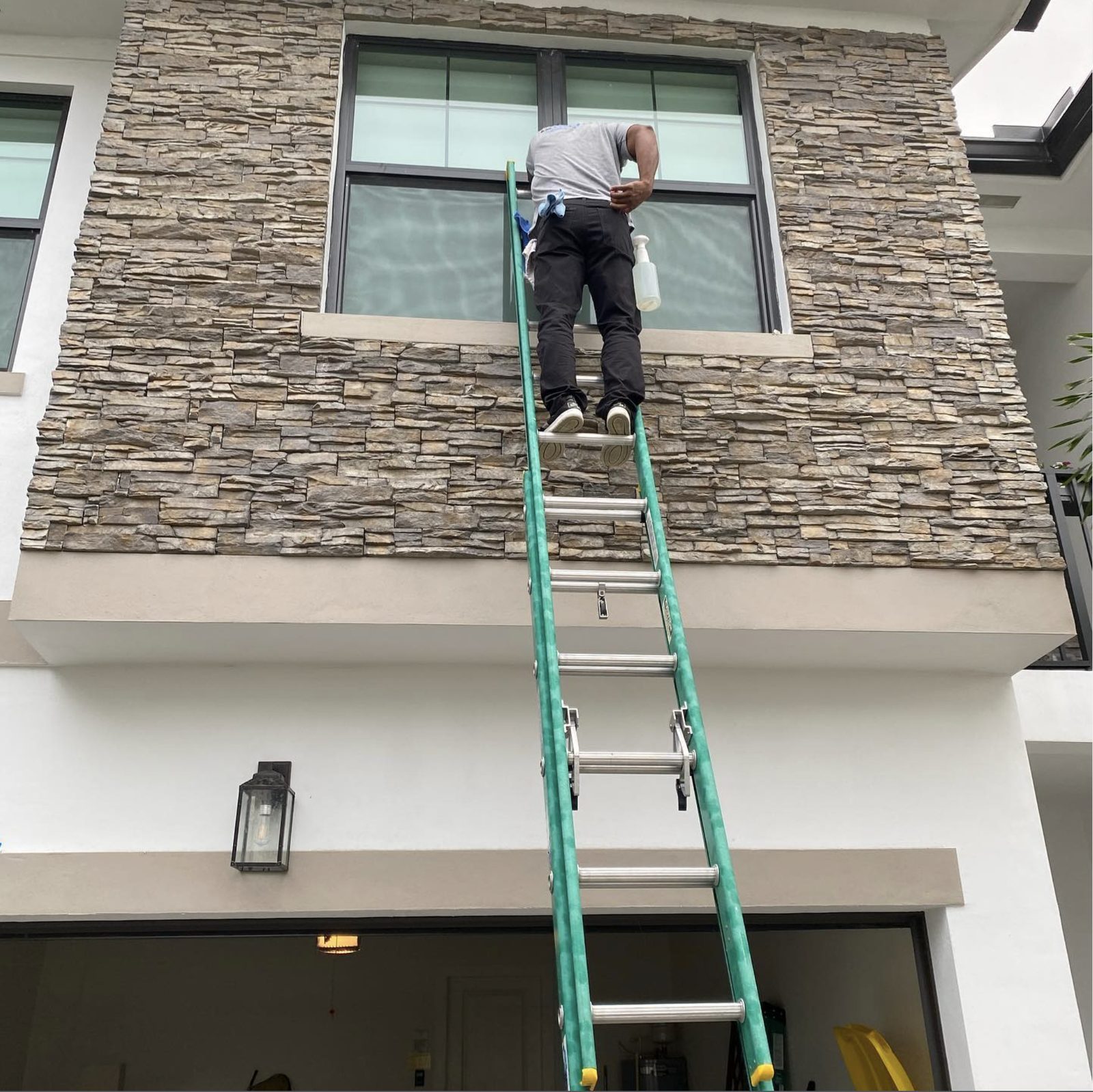 Ladder access on a commercial exterior window